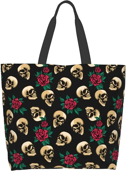 Rose Flower Skull Large Tote Bag For Women