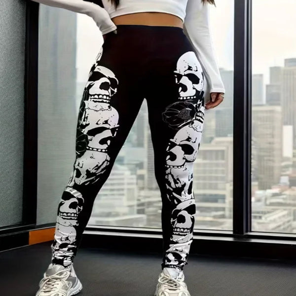 Women’s Skull Print Leggings – High-Waist Stretchy Workout & Yoga Tights