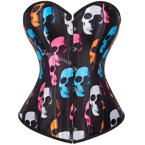 BRAND NEW Skull W/ roses &guns Tattoo Style Corset Top/Bustier X-LARGE