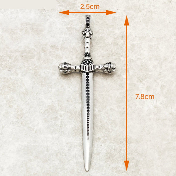 Sword With Crown Skull Knight Sterling Silver Pendants For Necklaces