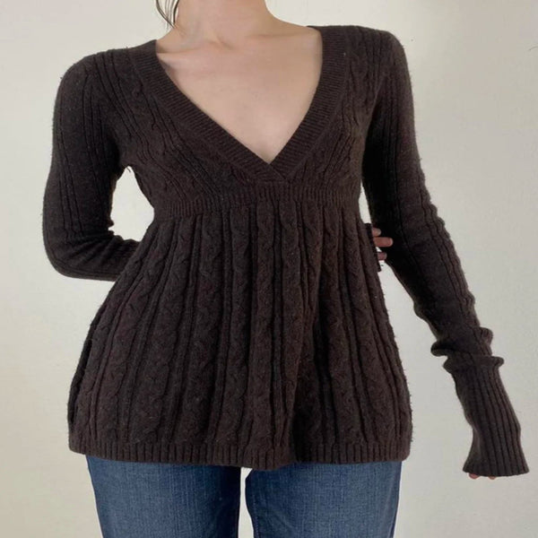 Vintage Warm Sweater For Women Goth Soft Long Sleeve V-neck Knitted Pullover