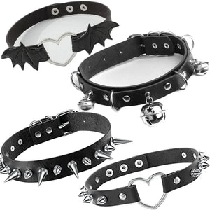 Punk Collar Black Chokers Necklace With Spikes, Chain & Pendants