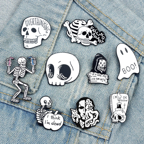 Punk Black And White Skull Lapel Pins