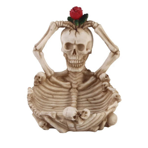 Skull Holding Rose On Top Of Head Resin Ashtray