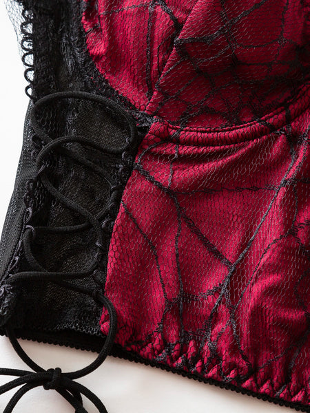 Women’s Gothic Spider Web Strap Crop Top – Dark Retro Alt Streetwear