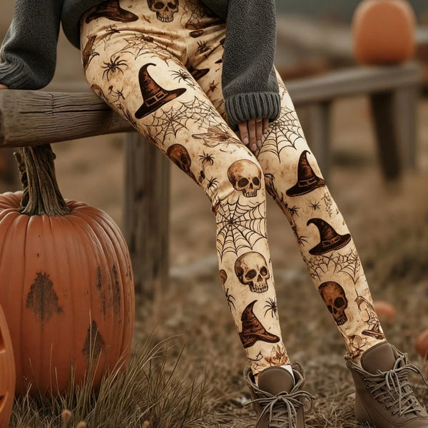 Women’s Skull Print Leggings – High-Waist Stretchy Workout & Yoga Tights