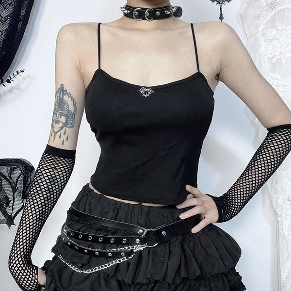 Gothic Aesthetic Spider Web Backless Black Tank Top