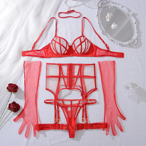 Cyber-Cage | Geometric Harness & Mesh Lingerie Set