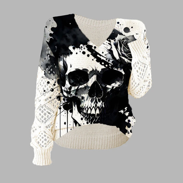 Spectral Knit | Hollow-Out Skull Distressed Sweater