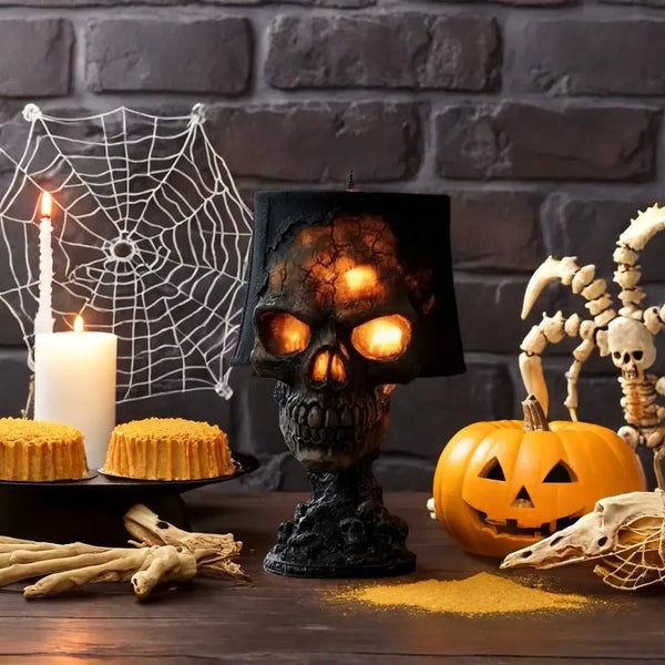 Lava Stone Skull Stand Lamp - LED Gothic Desk Lamp & Room Accent