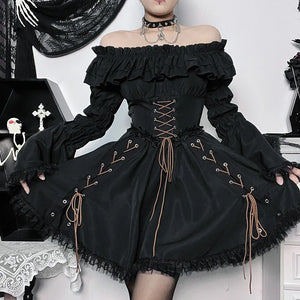 Lace-Up Ruffle Goth Dress Edgy Elegance for Your Wardrobe!