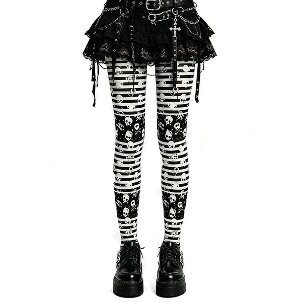 Graphic Vintage Women Long Skull Print Punk Pantyhose