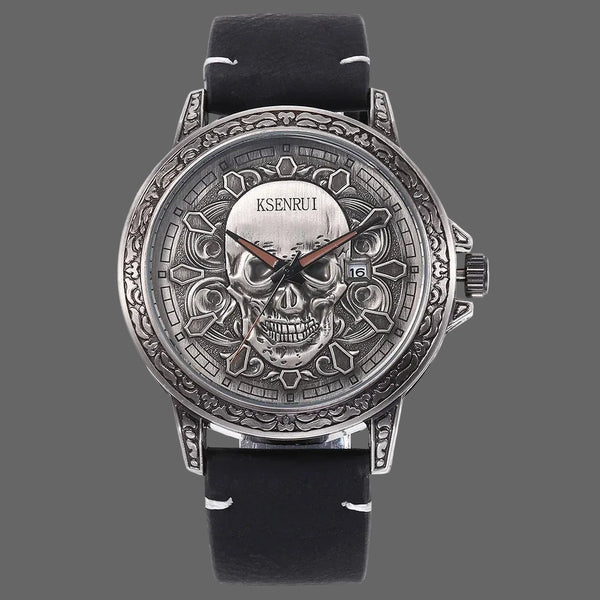 The Outlaw Retro Leather Skull Quartz Watch