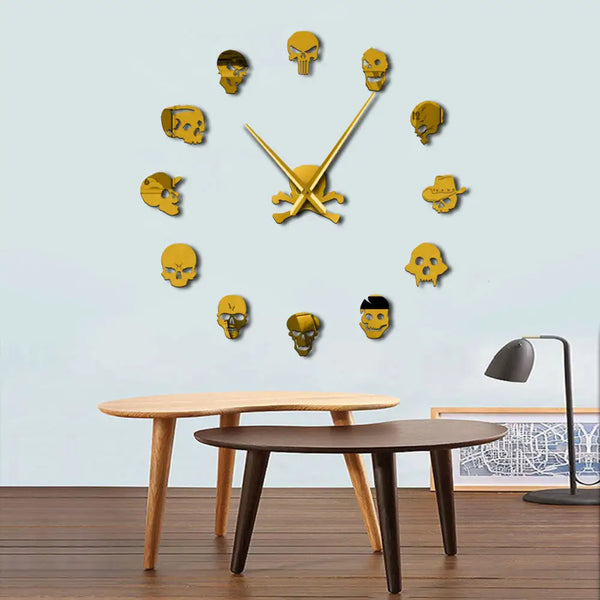 Skull Heads Giant Wall Clock Big Needle Frameless Home Decor