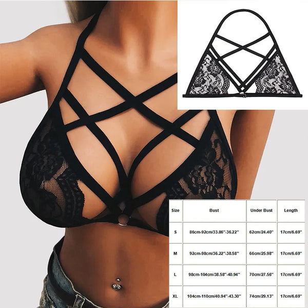 Graphite Grid | Cupless Elastic Cage Harness Bra