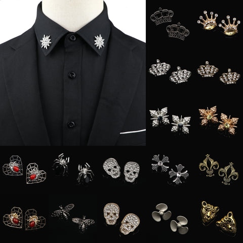 1 Pair Vintage Fashion Luxury Skull Goth Collar Pin For Men & Women