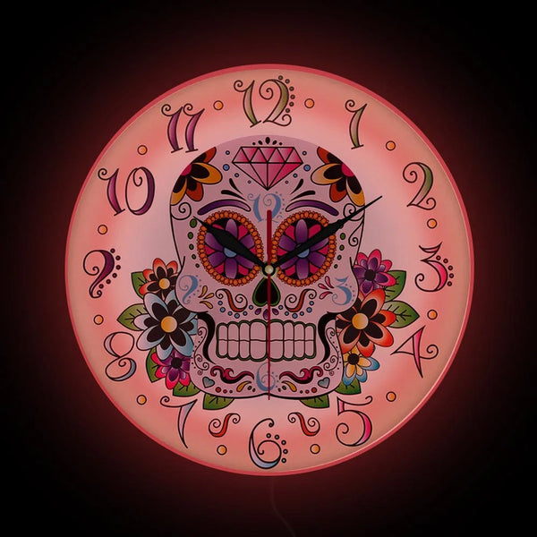 Day of the Dead Mexican Floral Skull Wall Clock For Home Decor