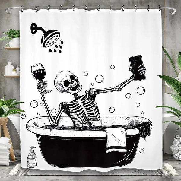 The "Daily Grind" Skeleton Shower Curtain & Hook Set