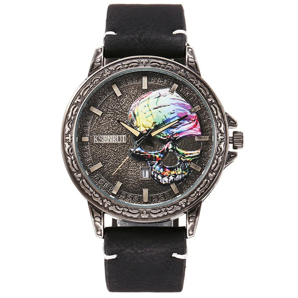 The Outlaw Retro Leather Skull Quartz Watch