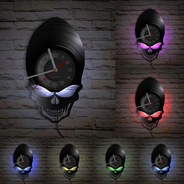 Skull Head Vinyl Record Wall Clock