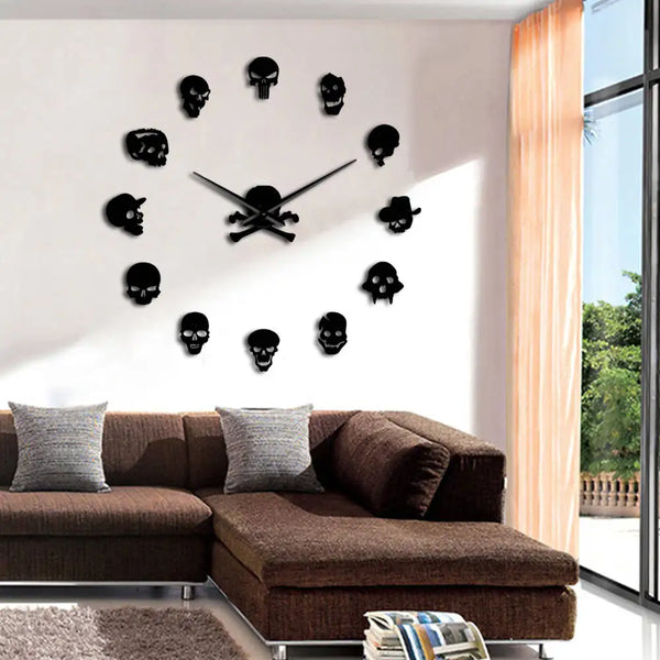 Skull Heads Giant Wall Clock Big Needle Frameless Home Decor
