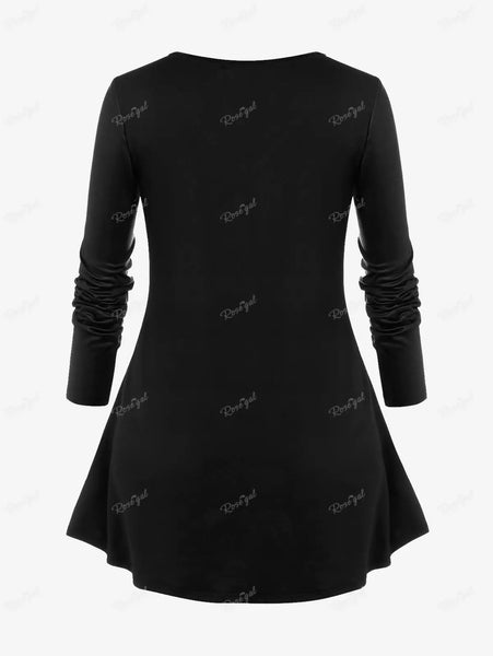 Gothic Graphic Long Sleeve Zipper Buckles Top for Plus Size Women