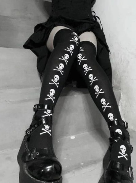 Skull Gothic Dark Long Stockings For Women
