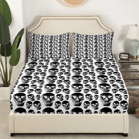 Skulls Fitted Sheet & 2 Pillow Cases Gothic Bedding Set