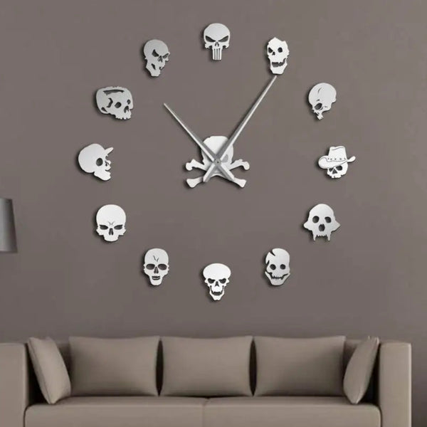 Skull Heads Giant Wall Clock Big Needle Frameless Home Decor