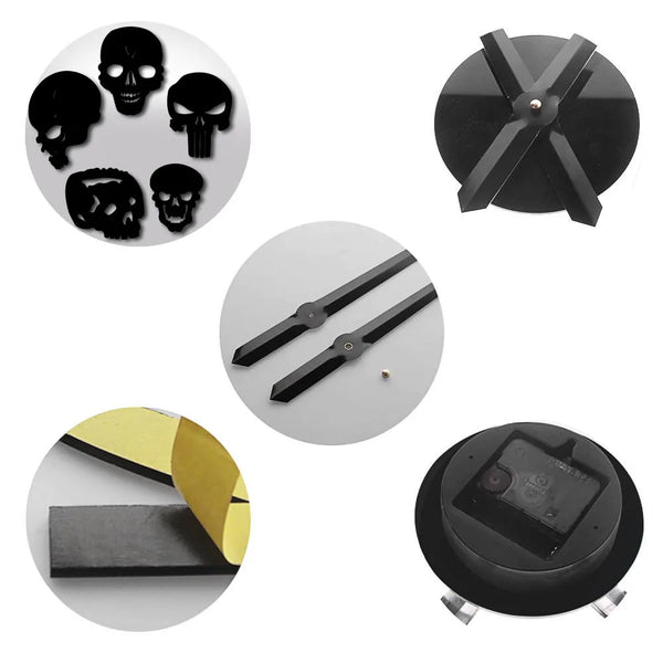 Skull Heads Giant Wall Clock Big Needle Frameless Home Decor