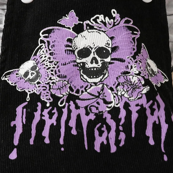 Little Omen | 2-Piece Gothic Butterfly & Skull Corduroy Romper Set