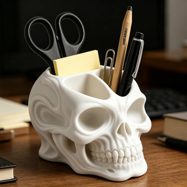 "The Archivist" Skull Desktop Organizer | Gothic Home Office Decor