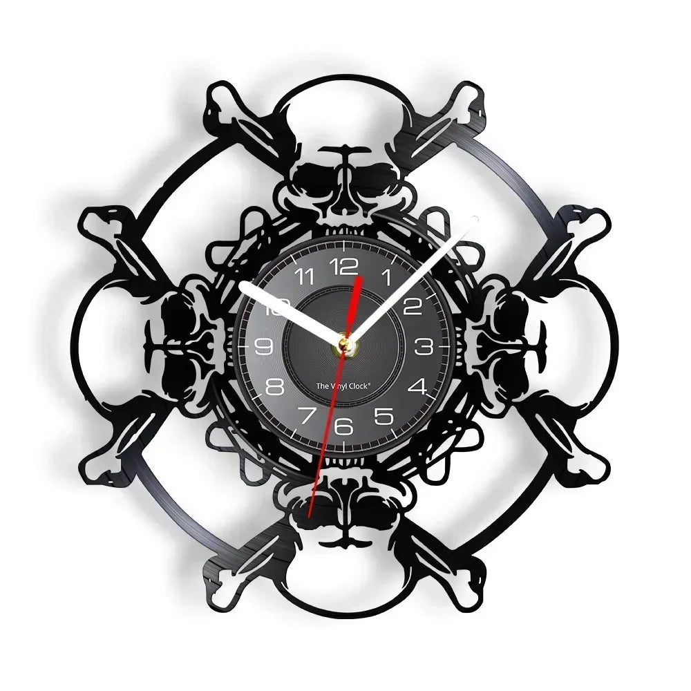 Skull Head Vinyl Record Wall Clock