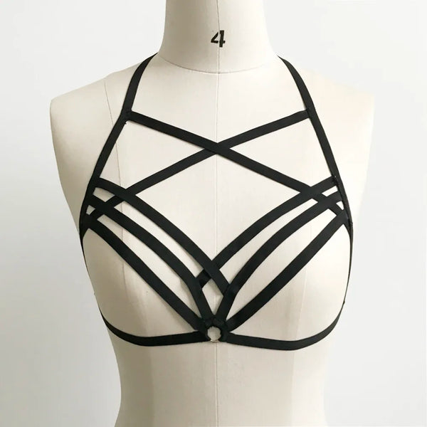 Graphite Grid | Cupless Elastic Cage Harness Bra