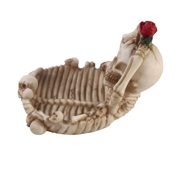 Skull Holding Rose On Top Of Head Resin Ashtray