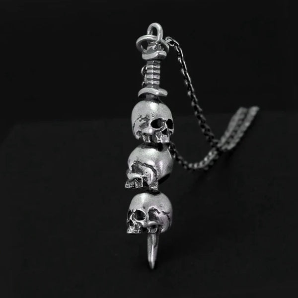 Vintage Gothic Dark Night Skull Sword Silver Pendant  for Men and Women