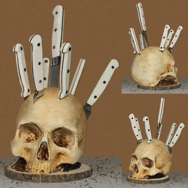 "The Butcher’s Relic" Skull Knife Block | Gothic Kitchen Storage