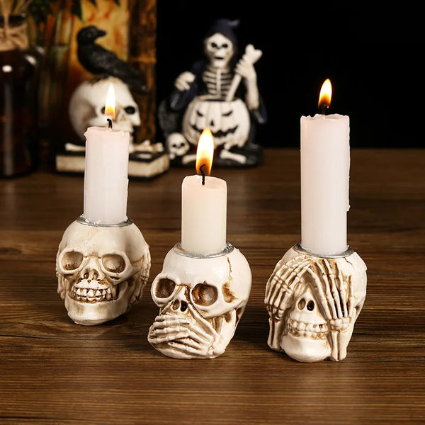 Resin Skeleton Skull and Hand Candle Holders