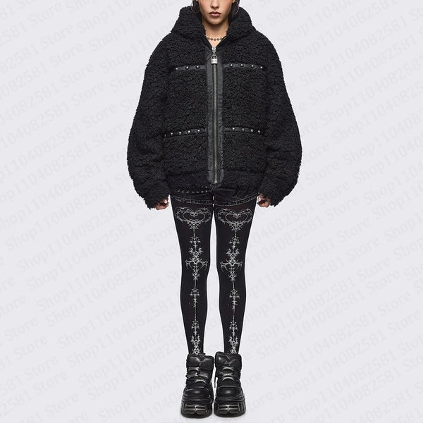 Women’s Gothic Black Printed Pantyhose – Dark Aesthetic Patterned Tights