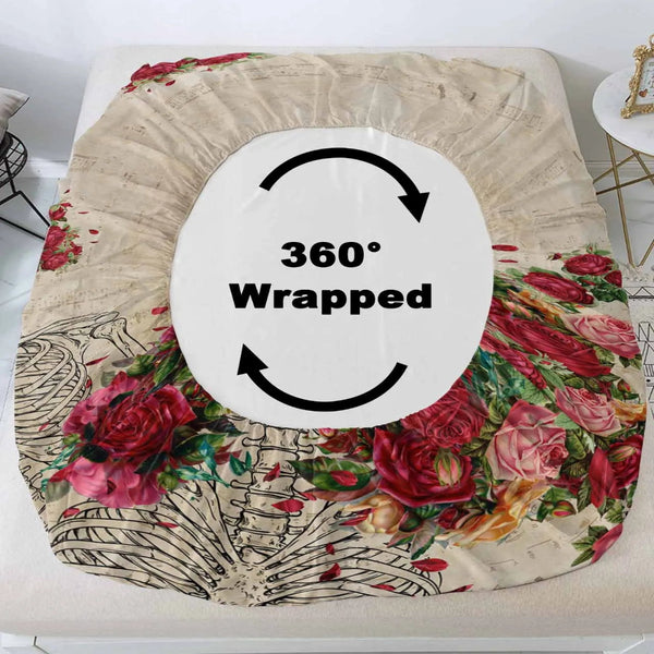 Skull Rose Fitted Bed Sheet Anti-slip Mattress Protector for Single Double King