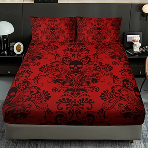 Skull Floral Design 100% Polyester Breathable Fitted Sheet and Pillowcase Set