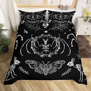 Skull Butterfly Skeleton Theme Duvet Cover Bedding Set