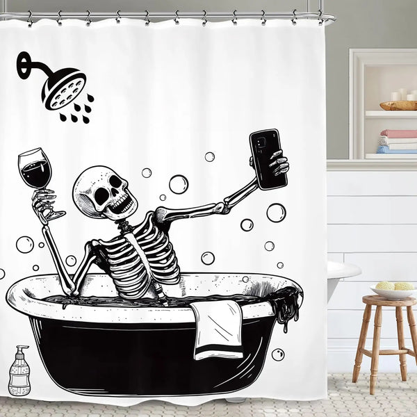 The "Daily Grind" Skeleton Shower Curtain & Hook Set