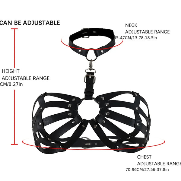 Woman's Harajuku Neck Chain Black Cage Bra