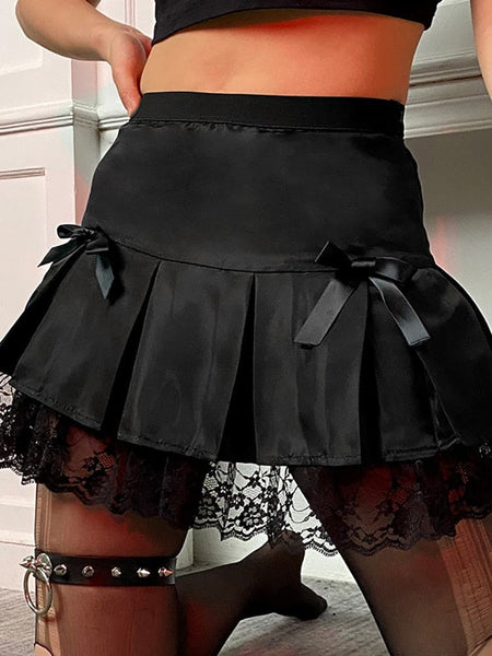 Women's Lace Gothic High Waist Pleated Mini Skirt