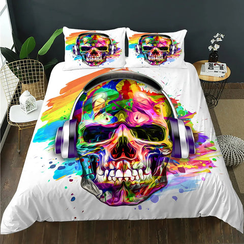 Colorful Skull Headphones Theme Duvet Cover Bedding Set