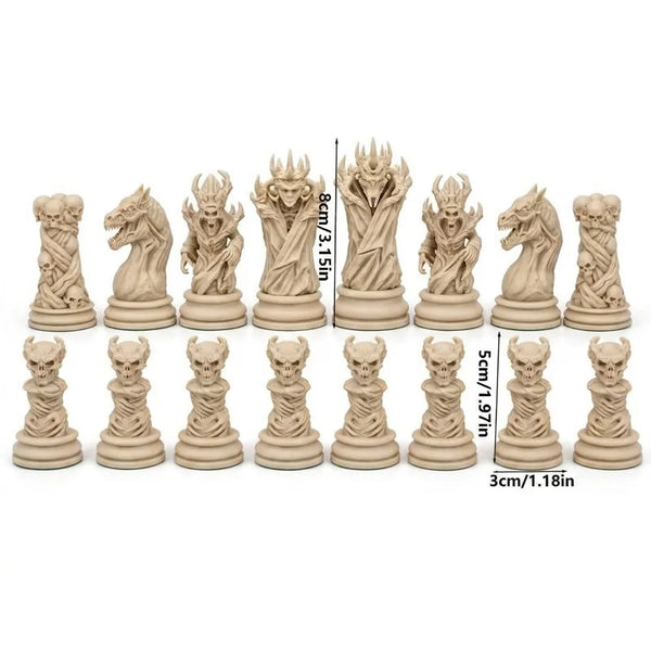 16 Pcs Gothic Skull Chess Pieces Set – Dark Fantasy Macabre Game Set