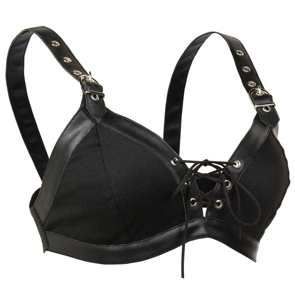 "The Nightshade" Lace-Up Leather Bralette | Gothic Punk Crop Top