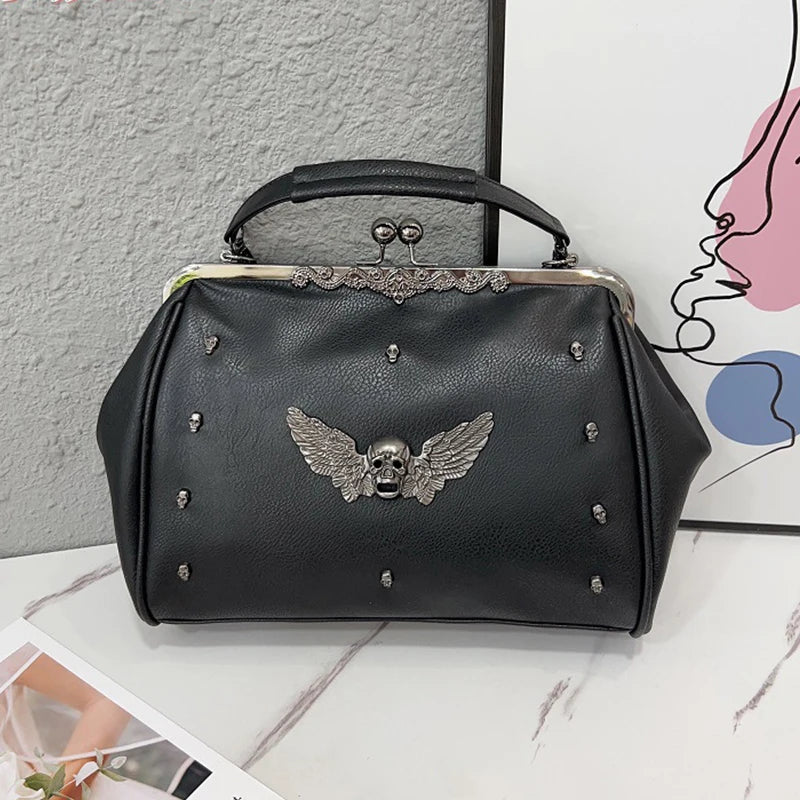 Women's Gothic Skull Head With Wings Trendy Vintage Rivet Purse