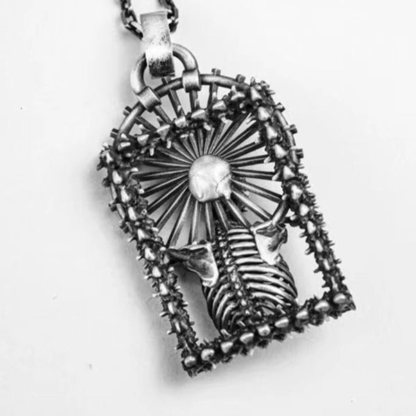 Stainless Steel Gothic Square Frame Skull Pendant For Necklaces